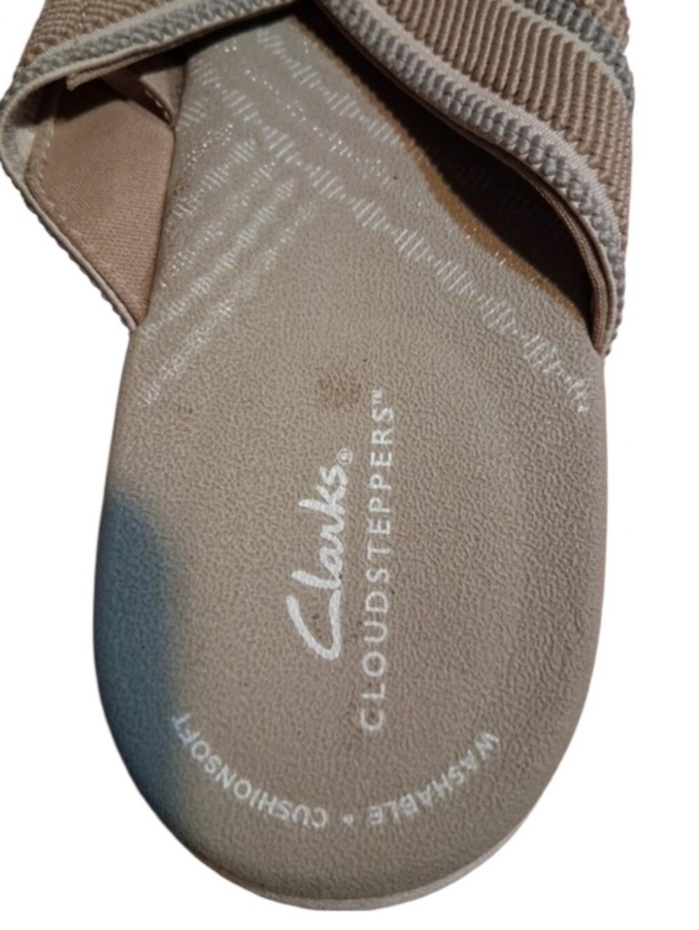 Clarks Cloudsteppers Taupe Slide Sandals Size 8.5 Coastal Grandma Gorpcore - Picture 2 of 7